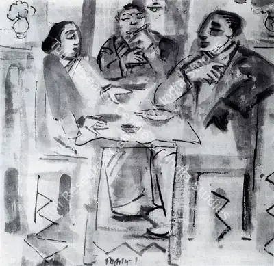 B.B. Mukherjee (Artist), Restaurant, 1951, Textile