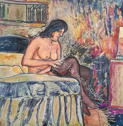 F.N. Souza (Artist), Woman on Bed, 1963, Painting