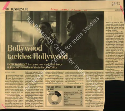 Shamni Pande (Reporter), Bollywood tackles Hollywood, 2006, Newspaper Clipping