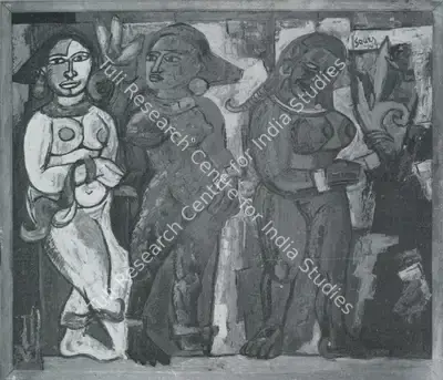 F.N. Souza (Artist), Three Young Women, 1949, Painting