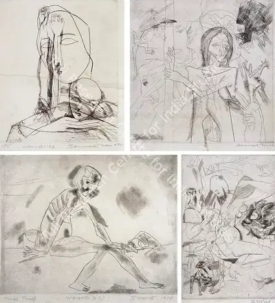 Somnath Hore (Artist), Wounds 106, 1972, Graphic Art