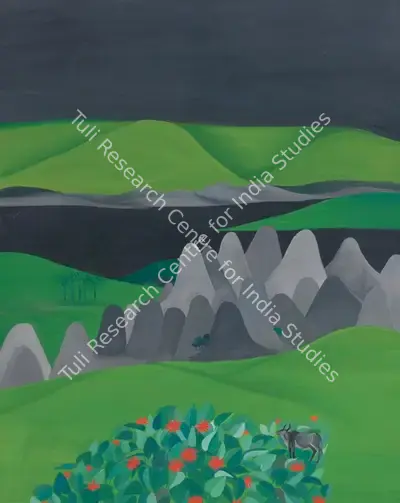Bhupen Khakhar (Artist), Buffalo Among Flower Bed, 1970, Painting