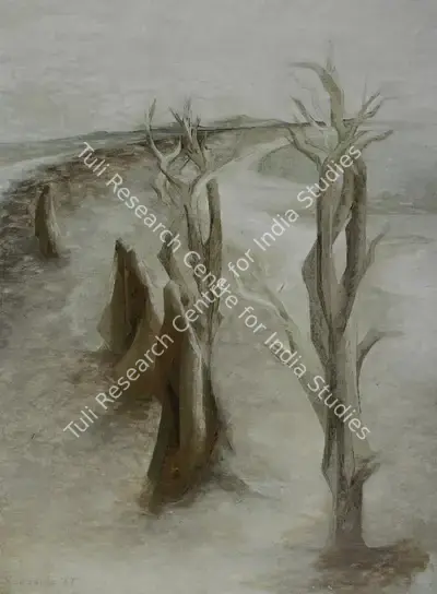 Jehangir Sabavala (Artist), Stag Antlered Trees, 1967, Painting
