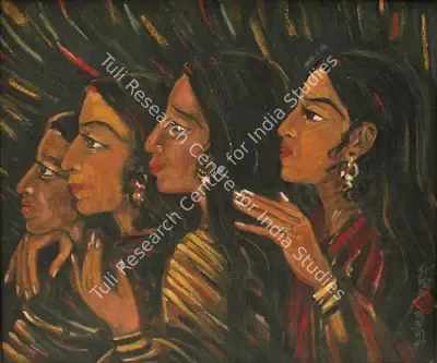 Sudhir Khastgir (Artist), Four Girls, 1947, Painting
