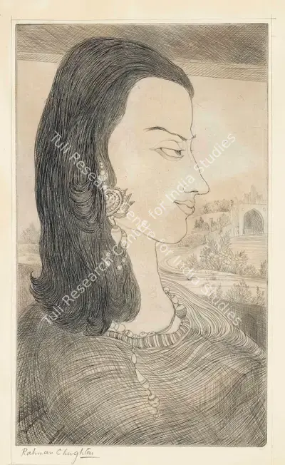 M.A.R. Chughtai (Artist), Untitled (Woman), Graphic Art