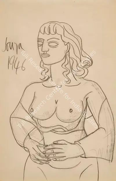 F.N. Souza (Artist), Untitled (Woman), 1946, Drawing