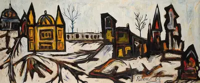 Lance Ribeiro (Artist), Untitled (Goan Landscape with Church), 1964, Painting