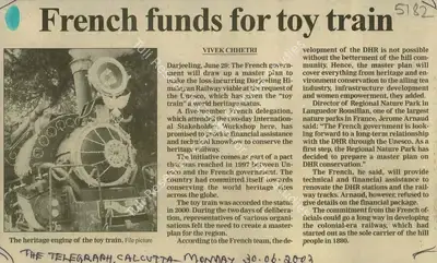 Vivek Chhetri (Reporter), French Funds for toy Train, 2003, Newspaper Clipping