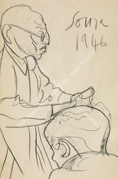 F.N. Souza (Artist), Untitled (Mahatma Gandhi), 1946, Drawing
