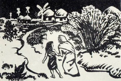 Satyajit Ray (Artist), Woodcut Illustration for an abridged edition of the novel Pather Panchali by Ray, 1944, Graphic Art