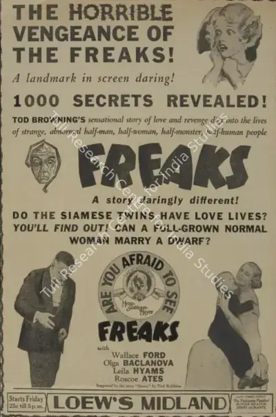 Tod Browning (Producer), Freaks, 1932, Film Advertisement