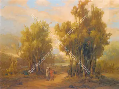 Ustad Allah Bukhsh (Artist), Landscape With Two Figures, Painting