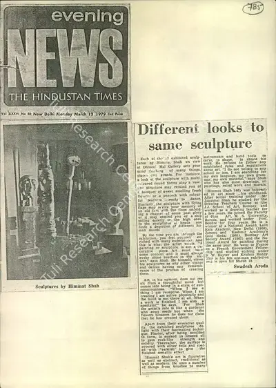 Swadesh Aroda (Reporter), Different Loks to Same Sculpture, 1979, Newspaper Clipping