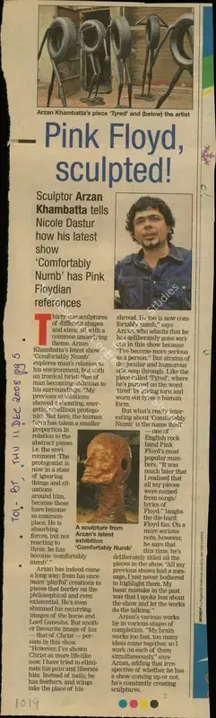 Nicole Dastur (Reporter), Pink Floyd Sculpted!, 2008, Newspaper Clipping