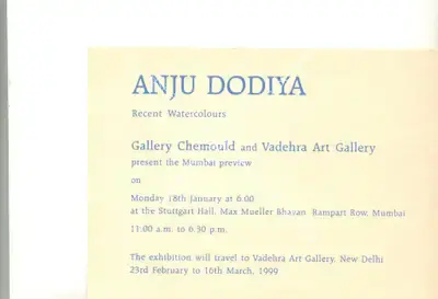Anju Dodiya (Artist), Anju Dodiya, 1999, Solo Exhibition Invitation