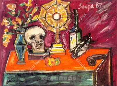 F.N. Souza (Artist), Table Still Life, 1987, Painting