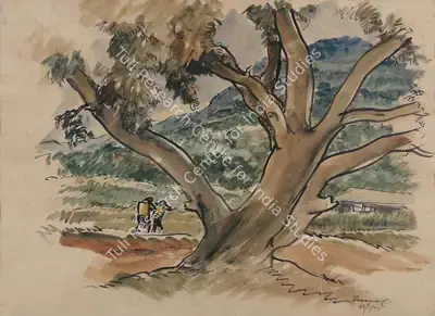 Zainul Abedin (Artist), Untitled (Landscape with Figures), 1955, Painting