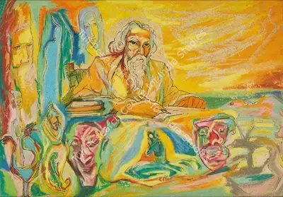 Chittaprosad (Artist), Portrait of Rabindranath Tagore, Painting