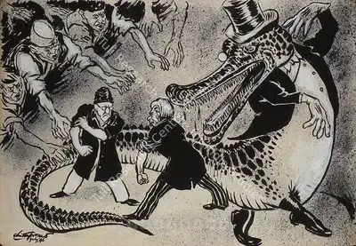 Chittaprosad (Artist), Unity Of Partition: Maulana Azad Versus Jinnah, 1946, Painting
