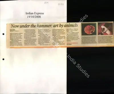 Neha Sinha (Reporter), Now Under the Hammer: Art by Animals, 2008, Newspaper Clipping
