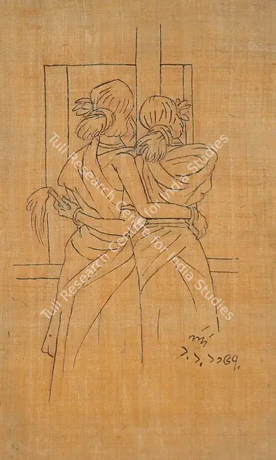 Nandalal Bose (Artist), Two Women, 1950, Drawing