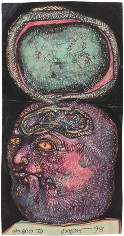Jogen Chowdhury (Artist), Pink Head, 1974, Painting