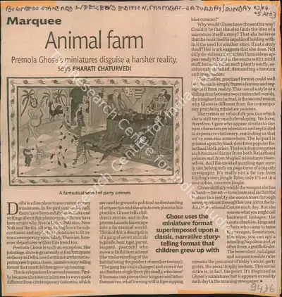 Bharati Chaturvedi (Writer), Animal Farm, 2003, Newspaper Clipping