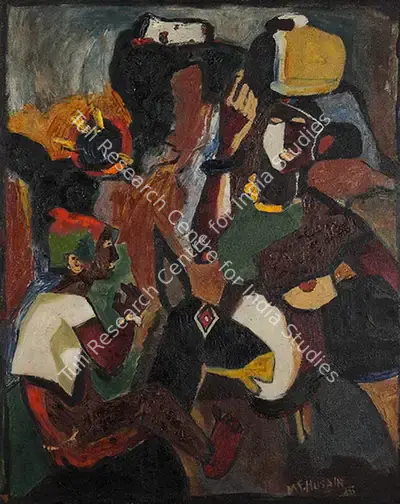 M.F. Husain (Artist), Untitled (Village Scene), 1950, Painting