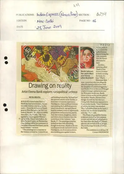 Richa Bhatia (Reporter), Drawing on Reality, 2009, Newspaper Clipping