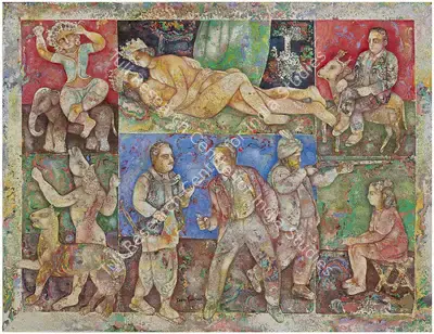 Sakti Burman (Artist), Love And Violence, 2008, Painting