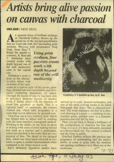 Uma Nair (Reporter), Artists Bring Alive Passion on Canvas with Charcoal, 2005, Newspaper Clipping