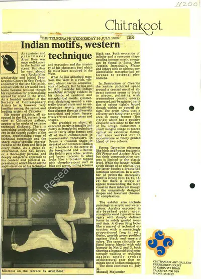 Manasij Majumder (Writer), Indian Motifs, Western Technique, 1989, Newspaper clipping