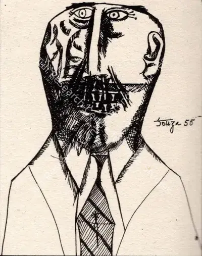 F.N. Souza (Artist), Six Gentleman of our Times, 1955, Drawing