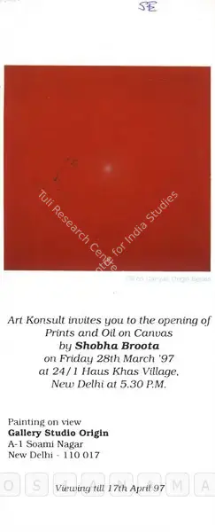 Shobha Broota (Artist), Shobha Broota, 1997, Solo Exhibition Invitation