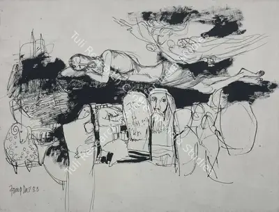 Arup Das (Artist), Untitled (Sleeping Prophet/Sleeping Man), 1983, Drawing