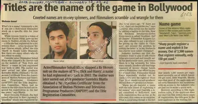 Shabana Ansari (Reporter), Titles are the name of the game in Bollywood, 2006, Newspaper Clipping