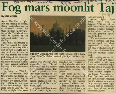 Soni Mishra (Reporter), Fog Mars Moonlit Taj, 2004, Newspaper Clipping