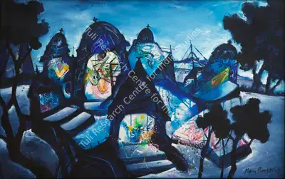 Manu Parekh (Artist), Banaras in Moonlight, 2009, Painting