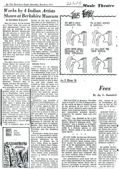 Mildred Wallace (Writer), Works by 4 Indian Artists Shown At Berkshire Museum, 1971, Newspaper clipping