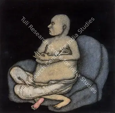 Chowdhury, Jogen (Artist). Man Sitting on a Sofa. Ink and pastel on paper, 1980-1981 | Drawing | FineArts | 00371818