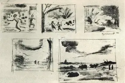 Satyajit Ray (Artist), From the Series of Wash Drawing by Ray serving as Screenplay for Pather Panchali, 1995, Drawing