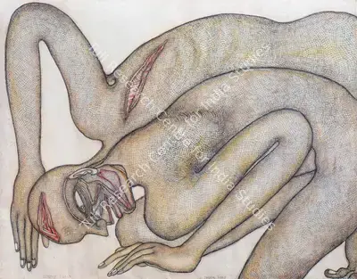 Jogen Chowdhury (Artist), Wounded (Man), 2002, Drawing