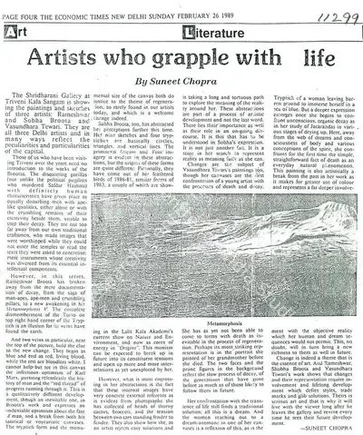 Suneet Chopra (Writer), Artists Who Grapple With Life, 1989, Newspaper clipping