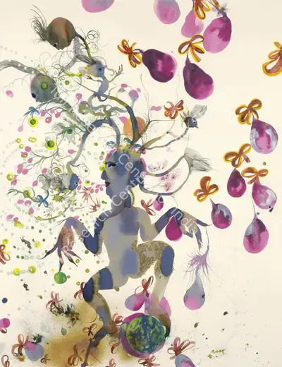 Rina Banerjee (Artist), The Strain Of Fruit Eaten Twice Produced More And More, 2003, Painting