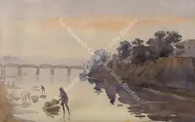 S.L. Haldankar (Artist), Dhobis in a River near Bombay, 1916, Painting