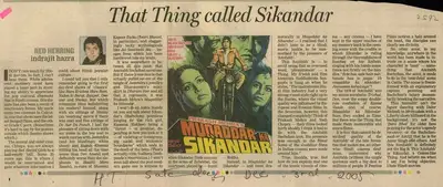 Indrajit Hazra (Reporter), That Thing Called Sikandar, 2005, Newspaper Clipping