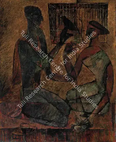 Paritosh Sen (Artist), Untitled (Couple with Bird), 1952, Painting