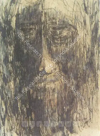 Rabindranath Tagore (Artist), Self Portrait, Painting