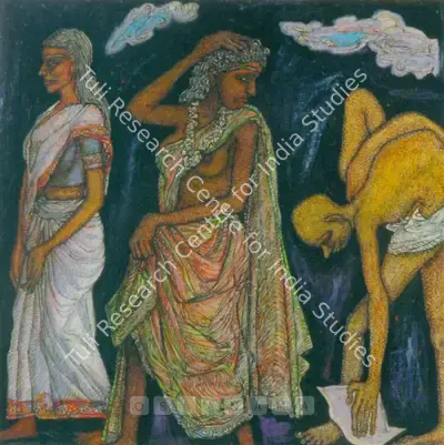 Chowdhury, Jogen (Artist). A Cloudy Evening. Ink and pastel on paper laid on board, 1994 | Painting | FineArts | 00600618