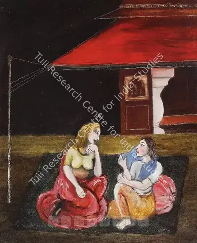 Tasadduq Sohail (Artist), Women Conversing On A Terrace, Painting